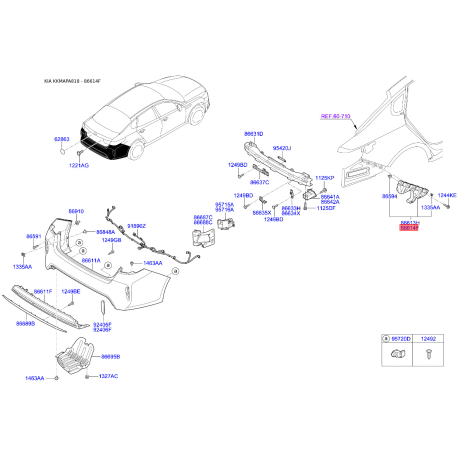Кронштейн, буфер правый 86614-D4000 Mobis - 86614D4000 - схема с каталога 86614F, KKMAPA818 86614D4000