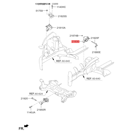 Подушка двигуна 21830-3Z000 Mobis - 218303Z000 - схема з каталогу 21830, KRUSPB216 218303Z000