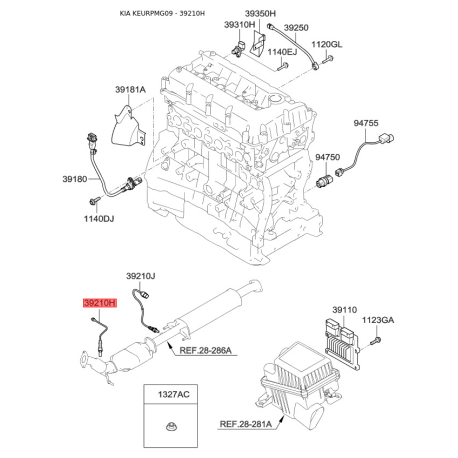 Датчик кисню (лямбда-зонд) 39210-25135 Mobis - 3921025135 - схема з каталогу 39210H, KEURPMG09 3921025135