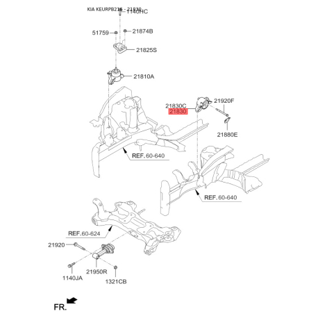 Подушка двигателя 21830-3Z400 Mobis - 218303Z400 - схема с каталога 21830, KEURPB216 218303Z400