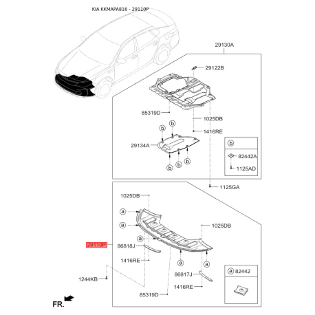 Защита двигателя / поддона двигателя передняя 29110-A8000 Mobis - 29110A8000 - схема с каталога 29110P, KKMAPA816 29110A8000