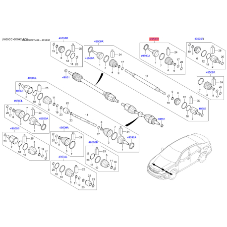 Шарнирный комплект приводного вала правый 49580-D4350 Mobis - 49580D4350 - схема с каталога 49580R, KEURPD418 49580D4350