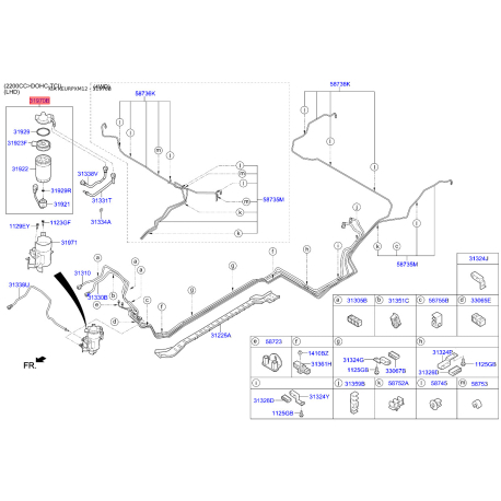 Фильтр топливный 31970-2W000 Mobis - 319702W000 - схема с каталога 31970B, KEURPXM12 319702W000