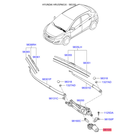 Двигатель стеклоочистителя 98110-A5000 Mobis - 98110A5000 - схема с каталога 98100, HRUSPA616 98110A5000