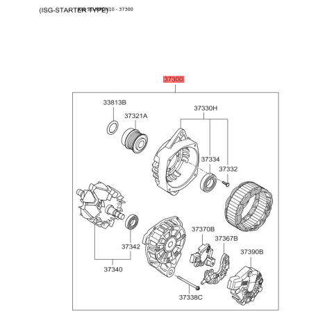 Генератор 37300-2B101 Mobis - 373002B101 - схема з каталогу 37300, SEURPDN10 373002B101