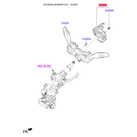 Витая пружина, подушка безопасности 93490-F2225 Mobis - 93490F2225 - схема с каталога 93490, AHMAPF319 93490F2225
