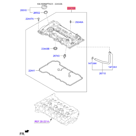 Кришка головки циліндра 22410-2E700 Mobis - 224102E700 - схема з каталогу 22410A, KKMAPTH23 224102E700