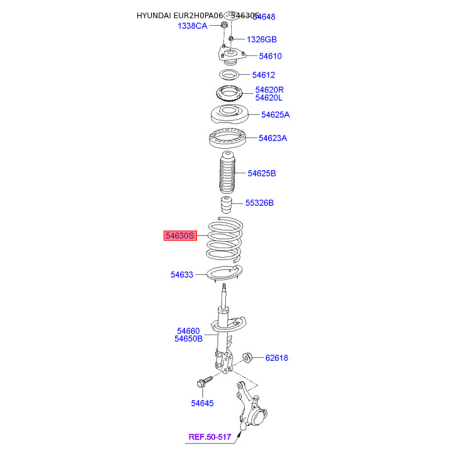 Пружина ходової частини 54630-2H000 Mobis - 546302H000 - схема з каталогу 54630S, EUR2H0PA06 546302H000