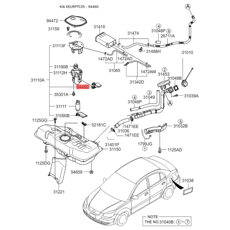 Датчик, запас палива 94460-1G000 Mobis - 944601G000 - схема з каталогу 94460, KEURPTC05 944601G000