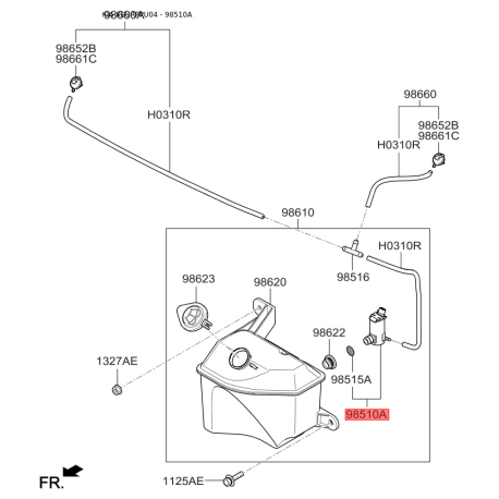 Насос бачка омывателя 98510-34000 Mobis - 9851034000 - схема с каталога 98510A, KEURPPU04 9851034000