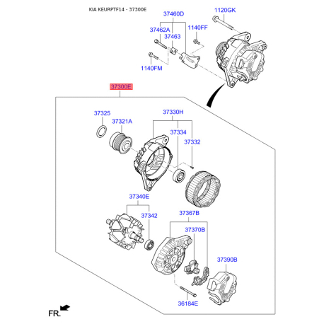 Генератор 37300-2G500 Mobis - 373002G500 - схема с каталога 37300E, KEURPTF14 373002G500