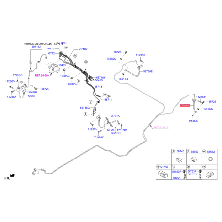 Шланг тормозной задний левый 58737-2W000 Mobis - 587372W000 - схема с каталога 58737D, AEURPDMA16 587372W000