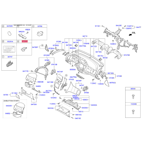 Датчик температури повітря 97270-2Y000 Mobis - 972702Y000 - схема з каталогу 97254P, KKMAPA716 972702Y000