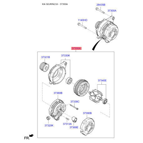 Генератор 37300-03805 Mobis - 3730003805 - схема з каталогу 37300A, SEURPA216 3730003805