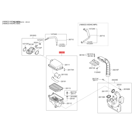 Крышка, корпус воздушного фильтра 28110-A5800 Mobis - 28110A5800 - схема с каталога 28110, SEURPA216 28110A5800