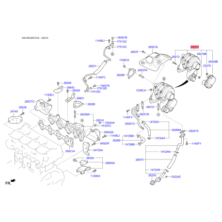 Турбокомпрессор 28231-2F650 Mobis - 282312F650 - схема с каталога 28231, KRUSPC518 282312F650
