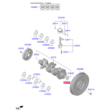 Центрирующий опорный подшипник, система сцепления 23133-2A900 Mobis - 231332A900 - схема с каталога 11304B, KEURPGZ23 231332A900