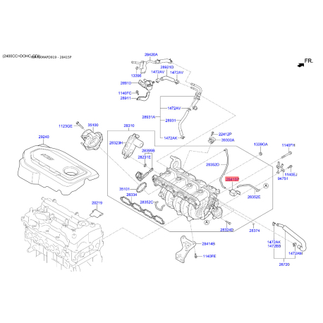Клапан вакуумного керування, рециркуляція ВГ 28324-2GGB0 Mobis - 283242GGB0 - схема з каталогу 28415P, KKMAPD919 283242GGB0