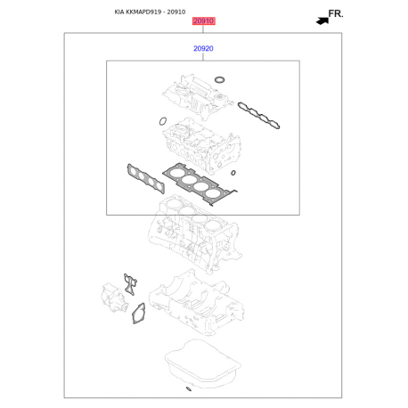 Комплект прокладок двигателя 20910-2GA02 Mobis - 209102GA02 - схема с каталога 20910, KKMAPD919 209102GA02