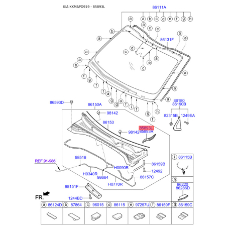 Облицовка передней панели (жабо) левая 86153-D9000 Mobis - 86153D9000 - схема с каталога 85893L, KKMAPD919 86153D9000