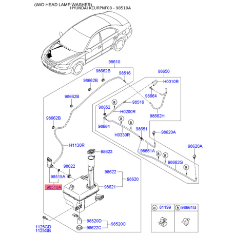 Насос бачка омывателя 98510-3K010 Mobis - 985103K010 - схема с каталога 98510A, KEURPNF08 985103K010
