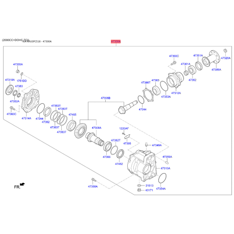 Коробка роздавальна 47300-3B800 Mobis - 473003B800 - схема з каталогу 47300A, KRUSPC518 473003B800