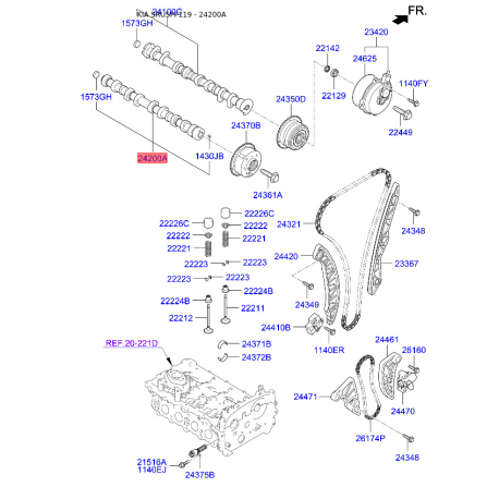 Розподільний вал 24200-2F601 Mobis - 242002F601 - схема з каталогу 24200A, SRUSPF119 242002F601